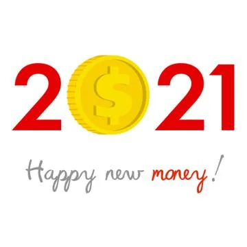 New Year 2021 business concept. Dollar gold coin instead of zero Stock Illustration