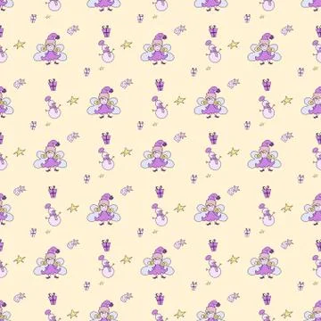 New year 2021 pattern. Christmas magic seamless pattern. Cute fairies and Illustrazione stock