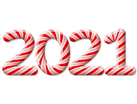 New Year 2021 in shape of candy stick isolated on white Stock Illustration