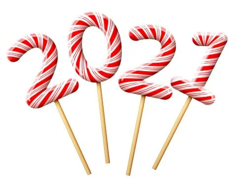 New Year 2021 in shape of candy on wooden stick Stock Illustration