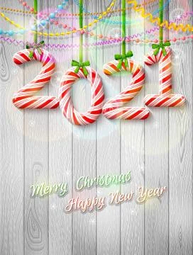 New Year 2021 in shape of candy stick as christmas decoration Stock Illustration
