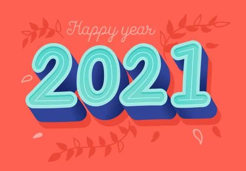 New Year 2021 vector greeting card template. Trendy retro font number on red Stock Illustration