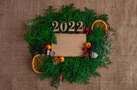 New Year 2022, Christmas composition, greeting card, stylish, copy space Stock Photos