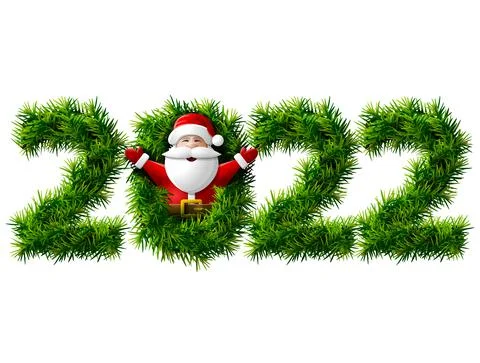 New Year 2022 of christmas tree branches isolated on white Stock Illustration