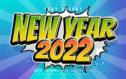 New year 2022 comic style text effect Stock Illustration