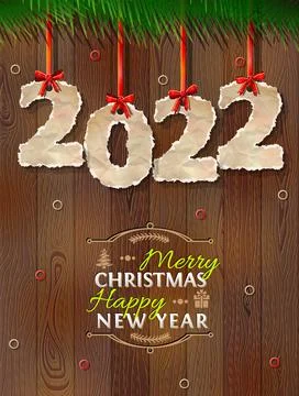 New Year 2022 of crumpled paper against wood background Stock Illustration