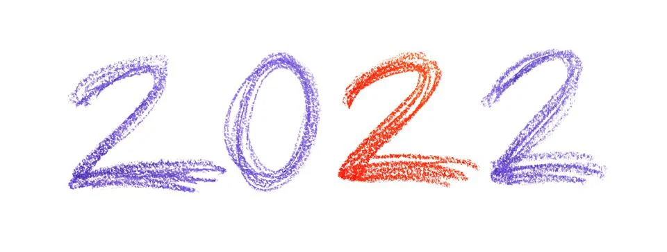 New year 2022 - Cursive numbers by crayon Foto stock