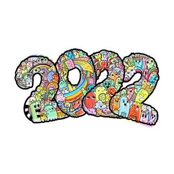 New year 2022. Monster doodle date. Ornate holiday symbol. Stock Illustration