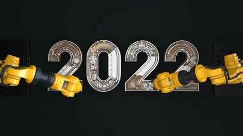 New year 2022, The robot arm is assembling the number 2022	 Stock Footage 166271129