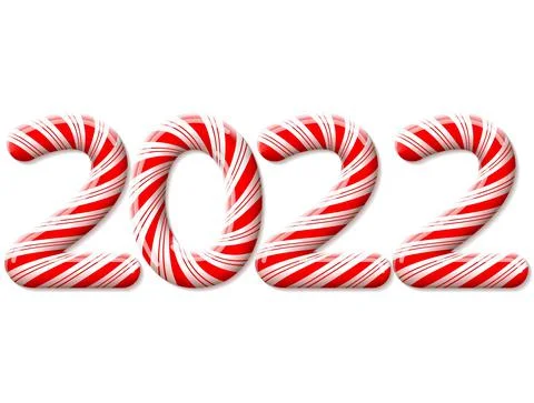 New Year 2022 in shape of candy stick isolated on white Stock Illustration