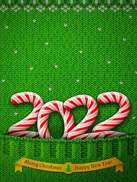 New Year 2022 in shape of candy stick in knitted pocket Stock Illustration