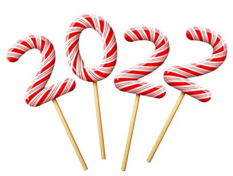 New Year 2022 in shape of candy on wooden stick Stock Illustration