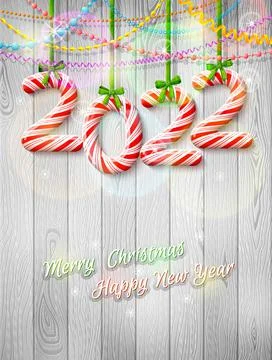 New Year 2022 in shape of candy stick as christmas decoration Stockillustratie