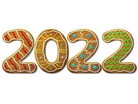 New Year 2022 in shape of gingerbread isolated on white Stock Illustration