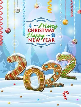 New Year 2022 in shape of gingerbreads in snow Stock Illustration
