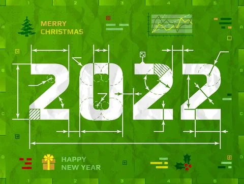 New Year 2022 as technical blueprint drawing Stock Illustration