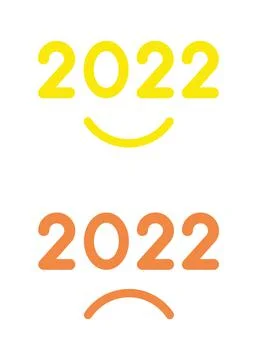 New year 2022 vector concept, happy and unhappy, smiling and sulking mouths w Stock Illustration
