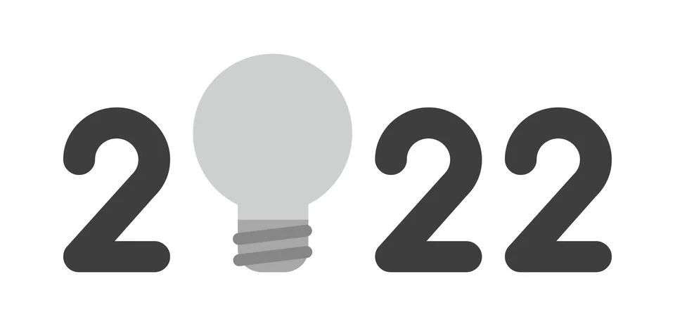 New year 2022 vector concept, grey light bulb instead of zero, bad idea Stock-Illustration