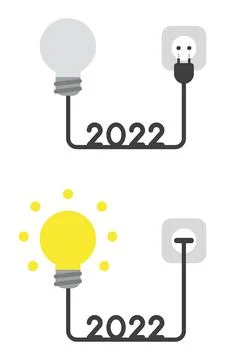 New year 2022 vector concept, light bulb with cable plugged into outlet and g Stock Illustration