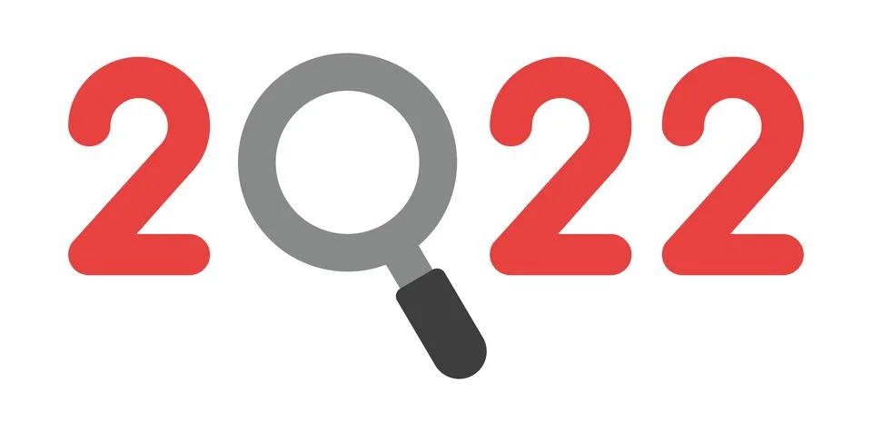 New year 2022 vector concept, magnifying glass instead of zero, search and in Illustrazione stock