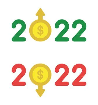 New year 2022 vector concept, dollar coin instead of zero with arrow up and d Stock Illustration