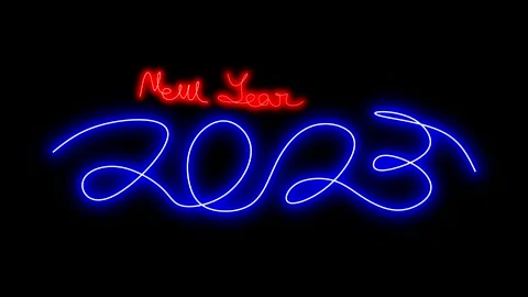 New Year 2023 blinking with red and blue color Stock Footage 228527410