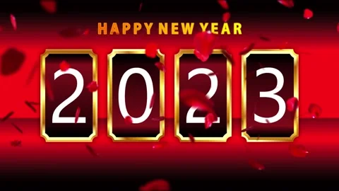 New year 2023 flip theme template with rose leaf rain. Stock Footage 218804090
