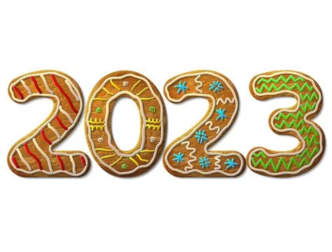 New Year 2023 in shape of gingerbread isolated on white Stock Illustration