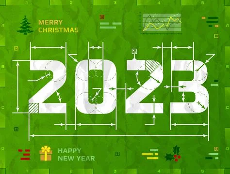 New Year 2023 as technical blueprint drawing Stock Illustration