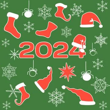 New Year 2024., Elements for greeting card, stickers Stock Illustration