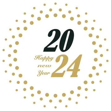 New Year 2024 greetings vector. Abstract Firework circle frame. Isolated Back. Stock Illustration