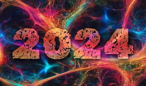 New Year 2024. Multicolored abstract background with bokeh. Stock Illustration