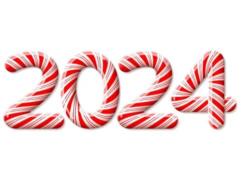 New Year 2024 in shape of candy stick isolated on white Stock Illustration