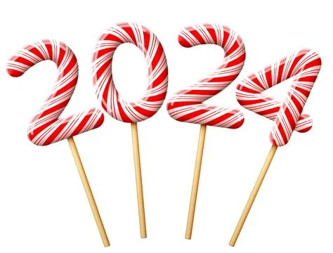 New Year 2024 in shape of candy on wooden stick Stock Illustration