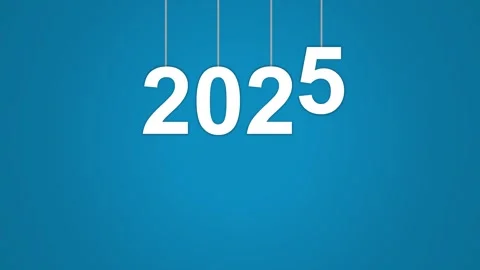 New year 2025 after changing 2024 on blue background Stock Footage 288853695