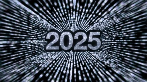 New Year 2025 Background Animation With Silver Glowing Lights Festive Elements Stock Footage 320445489