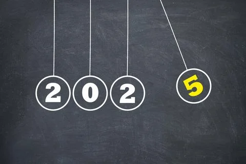 New Year 2025 Newton's Cradle on Chalkboard Stock Illustration