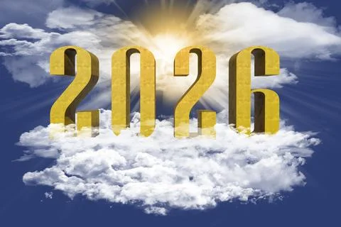New Year 2026 with clouds and sun - illustration for your design. 스톡 일러스트