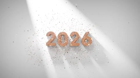 New Year 2026 Falling Metallic Numbers with Confetti on Bright Minimal Back.. Stock Footage 324786870