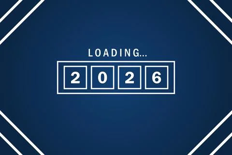 New Year 2026 loading bar on blue background Illustration