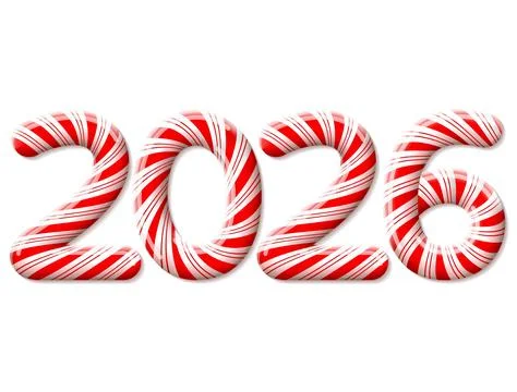 New Year 2026 in shape of candy stick isolated on white Stock Illustration