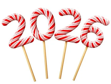 New Year 2026 in shape of candy on wooden stick Stock Illustration