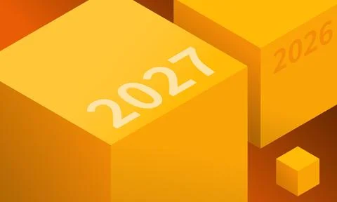New Year 2027 abstract vector background with golden cubes Stock Illustration