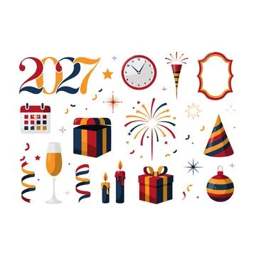 New Year 2027 Celebration Elements Collection with Decorative Numbers, Part.. イラスト素材