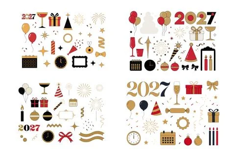 New Year 2027 Celebration Elements Collection with Decorative Numbers, Part.. イラスト素材