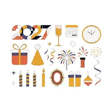New Year 2027 Celebration Elements Collection with Decorative Numbers, Part.. イラスト素材
