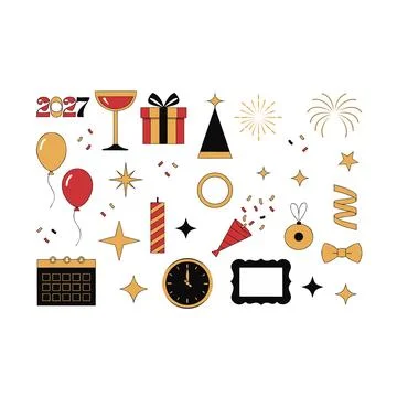 New Year 2027 Celebration Elements Collection with Decorative Numbers, Part.. イラスト素材