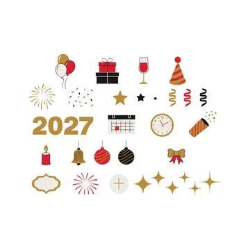 New Year 2027 Celebration Elements Collection with Decorative Numbers, Part.. イラスト素材