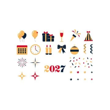 New Year 2027 Celebration Elements Collection with Decorative Numbers, Part.. イラスト素材