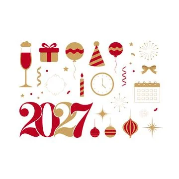 New Year 2027 Celebration Elements Collection with Decorative Numbers, Part.. 스톡 일러스트